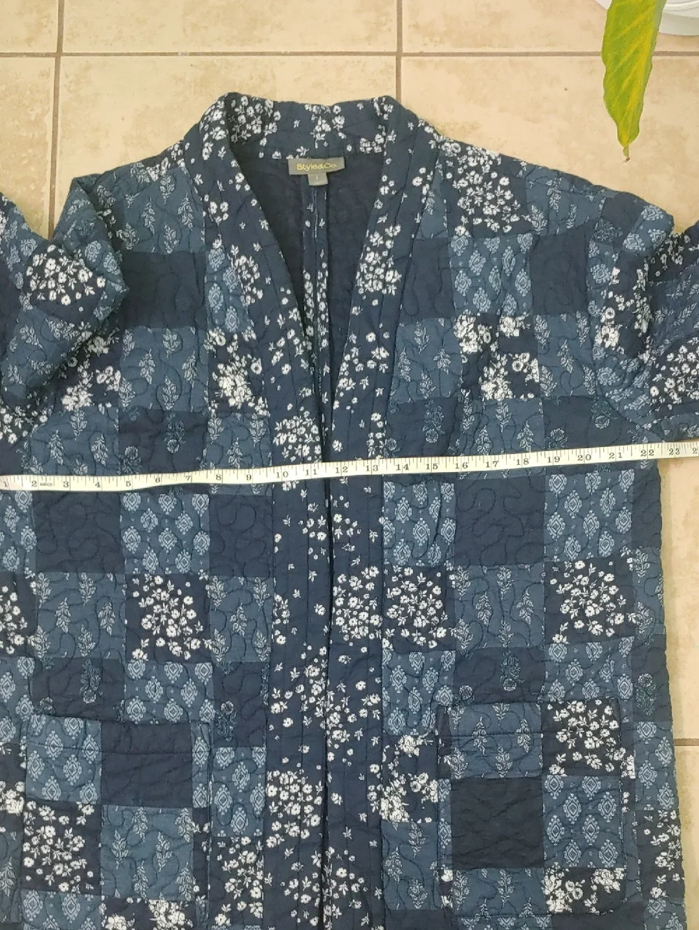 Blue Floral Quilt Jacket Patchwork Coatigan Women's Size L